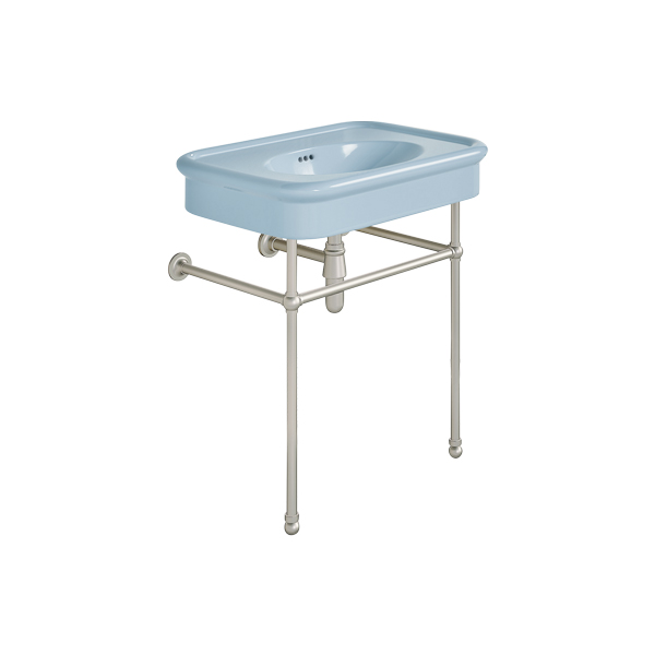 Rockwell 750mm Powder Blue basin on basin stand. Zero, one or three tap holes