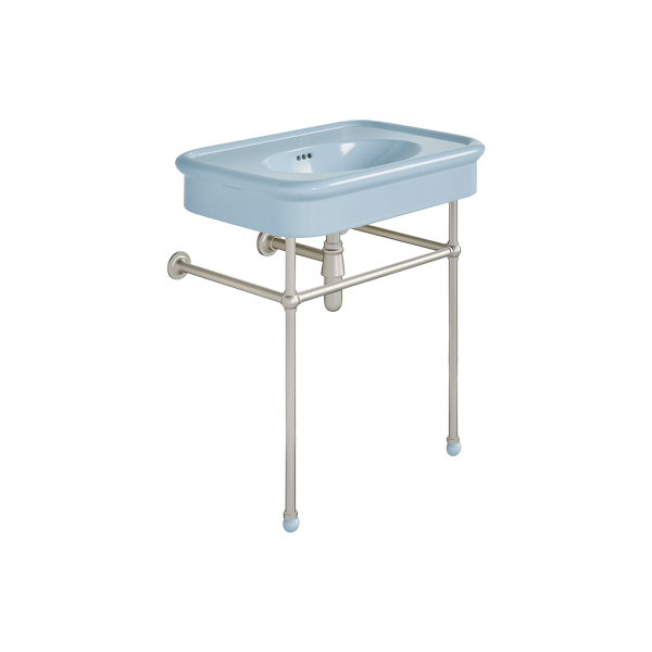 Rockwell 750mm Powder Blue basin on basin stand. Zero, one or three tap holes