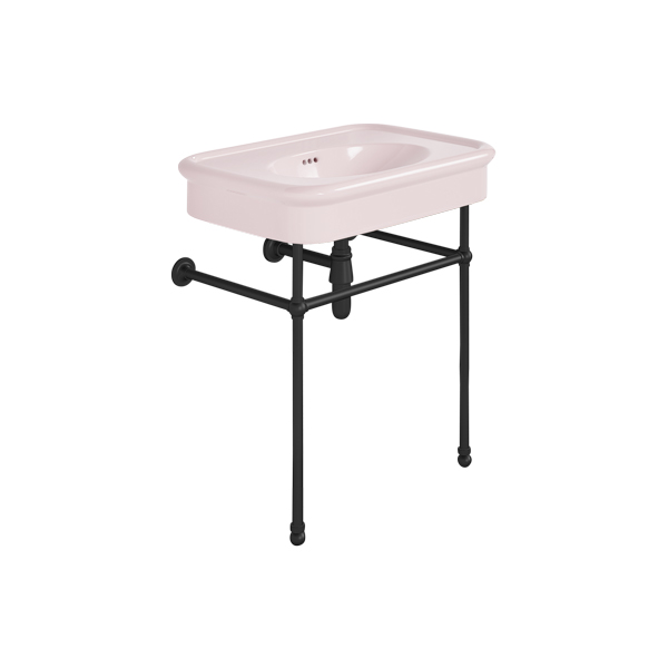 Rockwell 750mm Pale Pink basin on basin stand. Zero, one or three tap holes