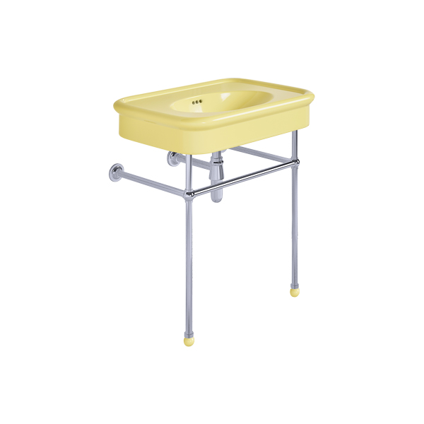 Rockwell 750mm Sherbet Yellow basin on basin stand. Zero, one or three tap holes
