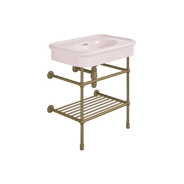 Rockwell 750mm Pale Pink basin on basin stand with shelf. Zero, one or three tap holes