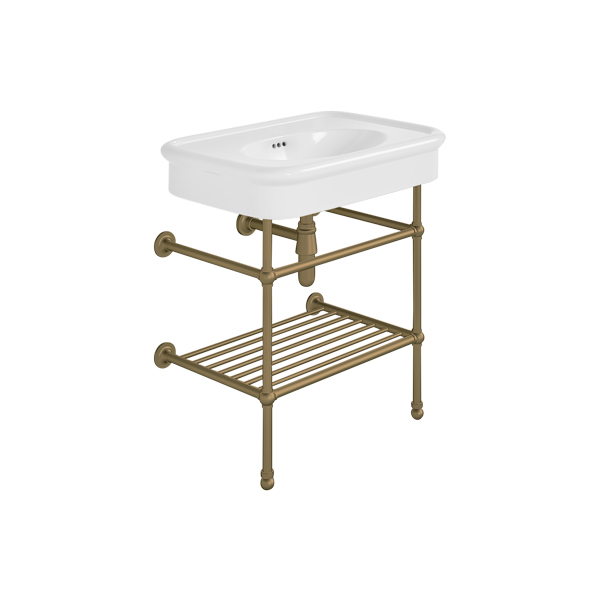 Rockwell 750mm White basin on basin stand with shelf. Zero, one or three tap holes