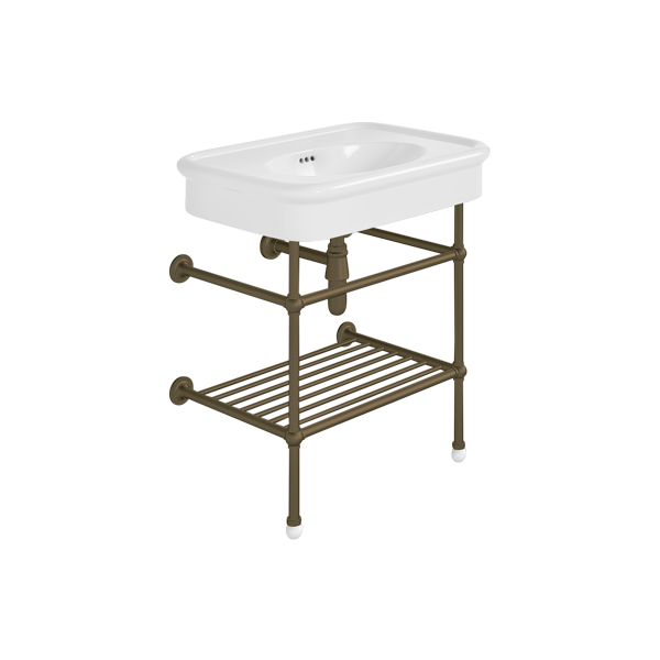 Rockwell 750mm White basin on basin stand with shelf. Zero, one or three tap holes