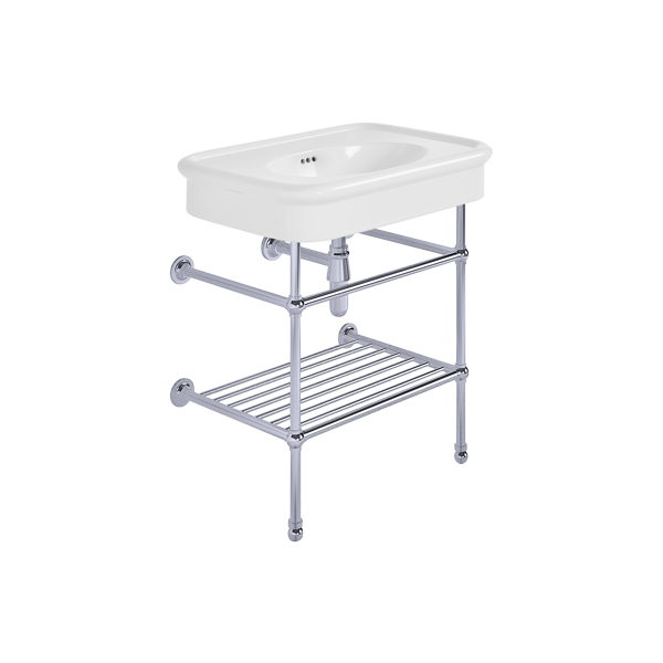 Rockwell 750mm White basin on basin stand with shelf. Zero, one or three tap holes