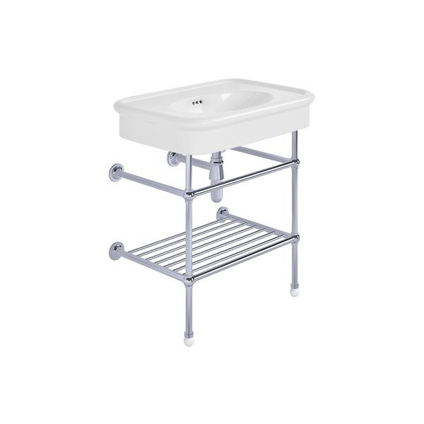 Rockwell 750mm White basin on basin stand with shelf. Zero, one or three tap holes