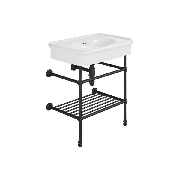 Rockwell 750mm White basin on basin stand with shelf. Zero, one or three tap holes