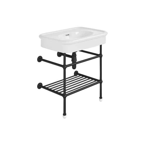 Rockwell 750mm White basin on basin stand with shelf. Zero, one or three tap holes