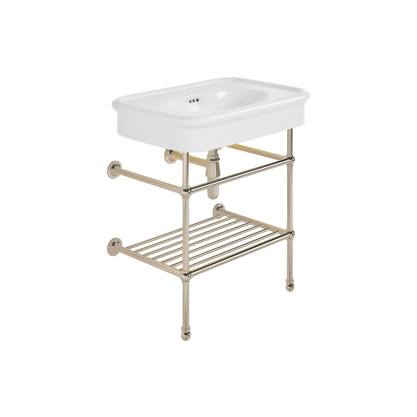 Rockwell 750mm White basin on basin stand with shelf. Zero, one or three tap holes