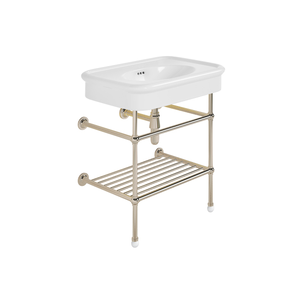 Rockwell 750mm White basin on basin stand with shelf. Zero, one or three tap holes