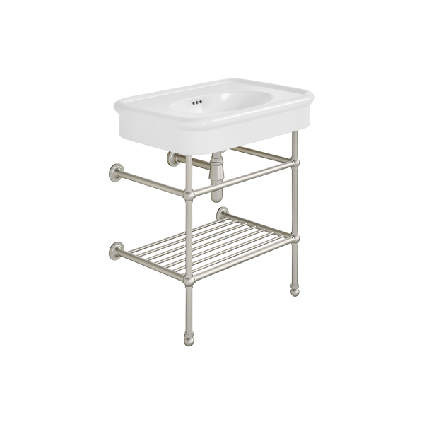 Rockwell 750mm White basin on basin stand with shelf. Zero, one or three tap holes