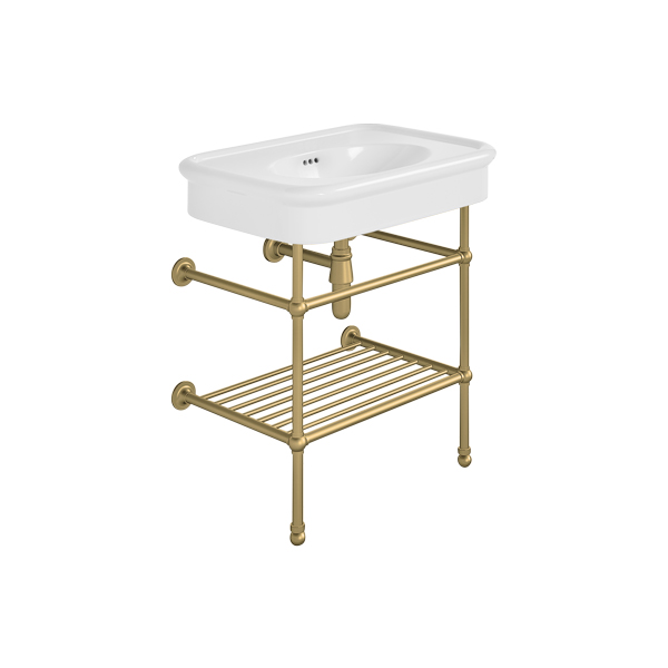 Rockwell 750mm White basin on basin stand with shelf. Zero, one or three tap holes
