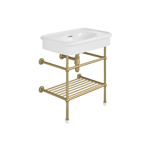 Rockwell 750mm White basin on basin stand with shelf. Zero, one or three tap holes