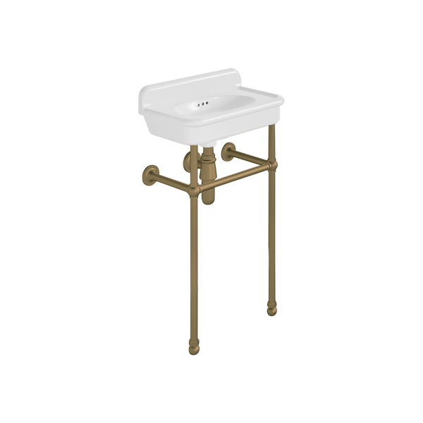 Rockwell Cloakroom Basin 480w x 300d in Snowdrop White on basin stand. Zero, one or two tap holes.