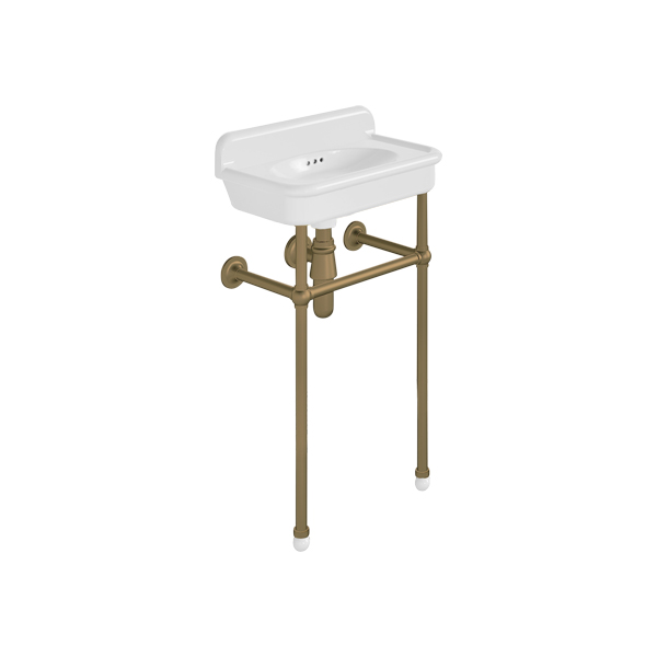 Rockwell Cloakroom Basin 480w x 300d in Snowdrop White on basin stand. Zero, one or two tap holes.