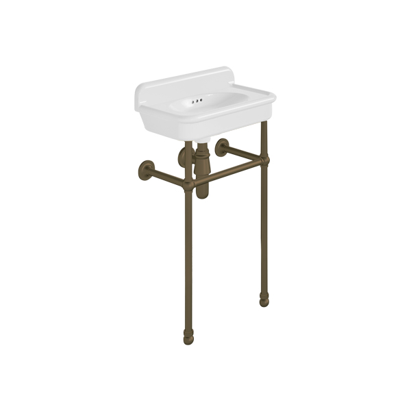 Rockwell Cloakroom Basin 480w x 300d in Snowdrop White on basin stand. Zero, one or two tap holes.