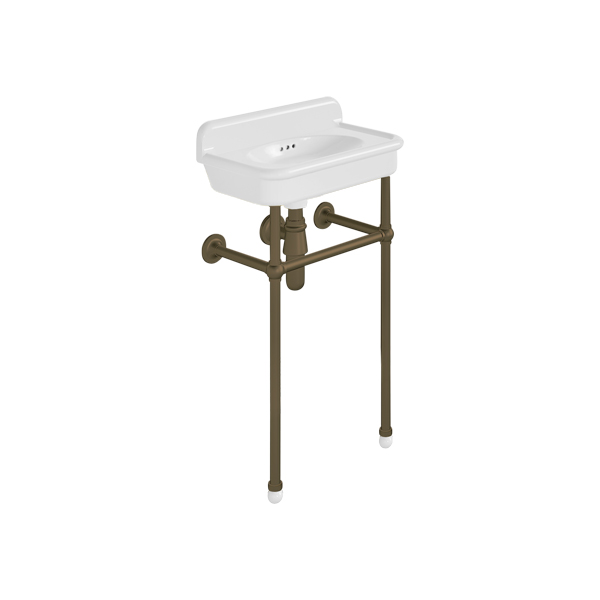 Rockwell Cloakroom Basin 480w x 300d in Snowdrop White on basin stand. Zero, one or two tap holes.