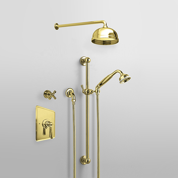 ROCKWELL - Shower layout - wall arm, rose, handshower on rail & mixer