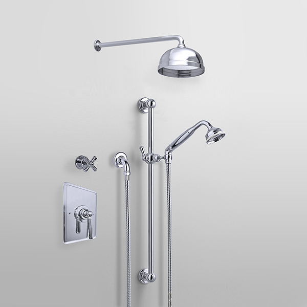 ROCKWELL - Shower layout - wall arm, rose, handshower on rail & mixer