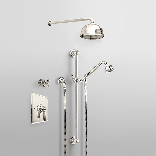 ROCKWELL - Shower layout - wall arm, rose, handshower on rail & mixer