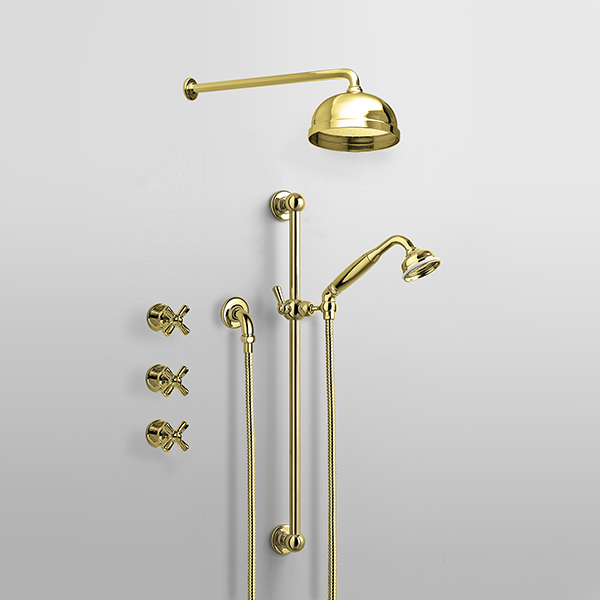 ROCKWELL - Shower layout - wall arm, rose, handshower on rail & xheads