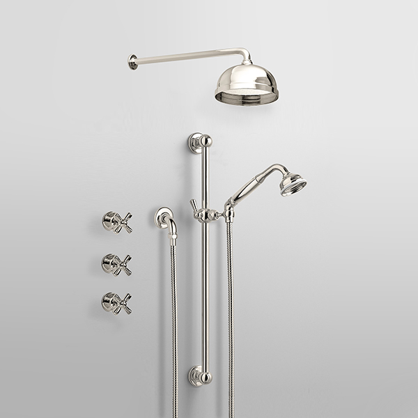 ROCKWELL - Shower layout - wall arm, rose, handshower on rail & xheads