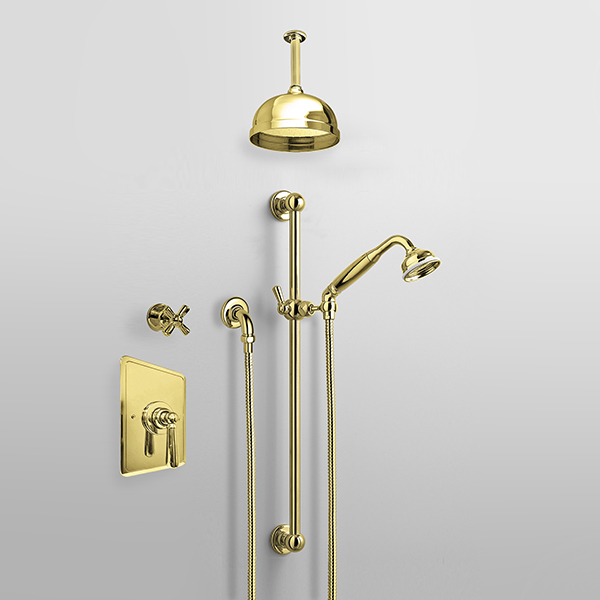 ROCKWELL - Shower layout - ceiling arm, rose, handshower on rail & mixer