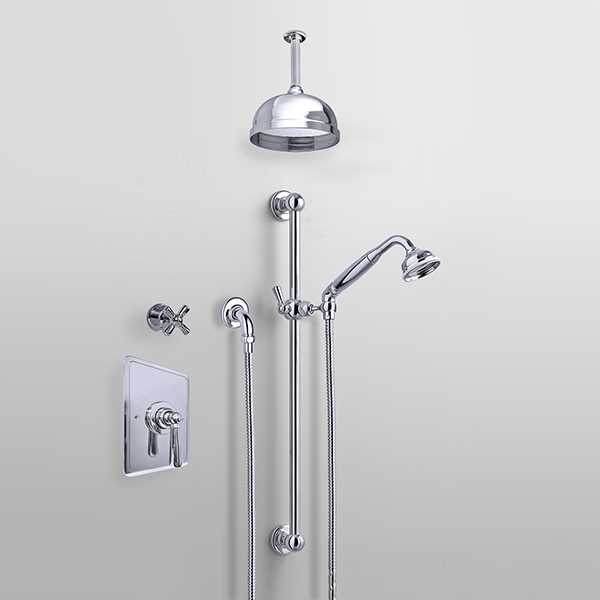 ROCKWELL - Shower layout - ceiling arm, rose, handshower on rail & mixer