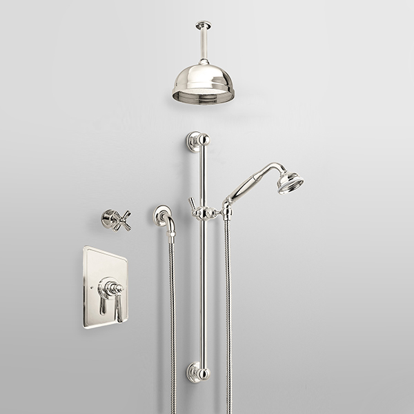 ROCKWELL - Shower layout - ceiling arm, rose, handshower on rail & mixer
